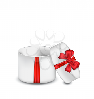 Illustration open gift box with red bow isolated on white background - vector