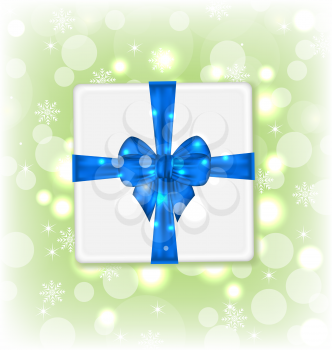 Illustration gift box with blue bow for your party - vector 