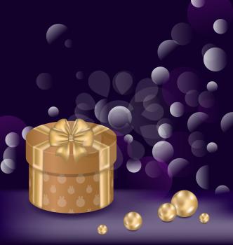 Illustration Christmas background with gift box and pearls - vector 