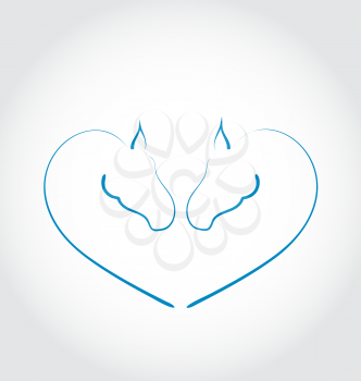 Illustration two horses stylized heart shape - vector