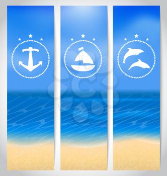 Illustration set labels with beach, summer cards - vector
