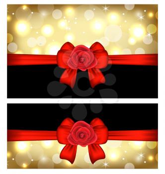 Illustration Christmas glossy cards with gift bows and roses - vector