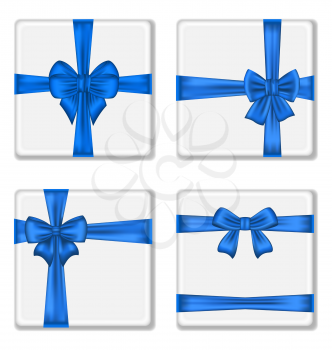 Illustration set gift boxes with blue bows isolated on white background - vector 