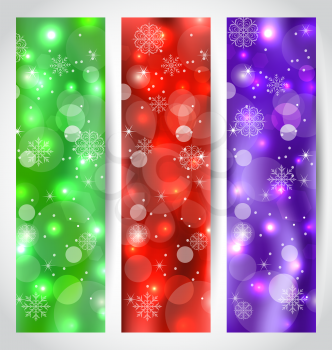 Illustration set Christmas glossy banners with snowflakes - vector