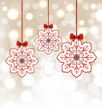 Illustration winter decoration with snowflakes and bows - vector