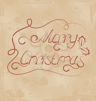 Illustration calligraphic Christmas lettering, grunge texture - vector
