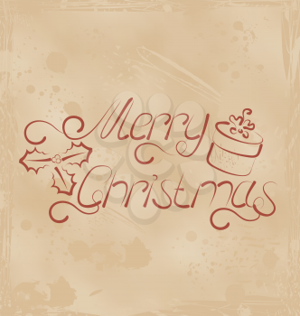 Illustration calligraphic Christmas lettering, grunge background - vector