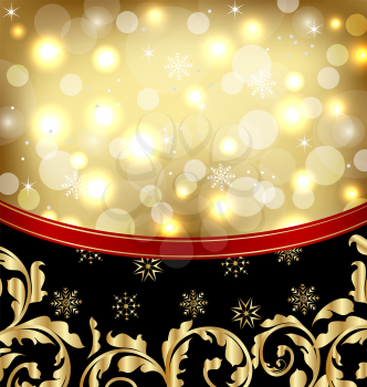 Illustration Christmas ornamental golden background or holiday packing - vector