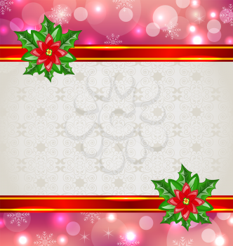 Illustration Christmas elegant card with flower poinsettia - vector