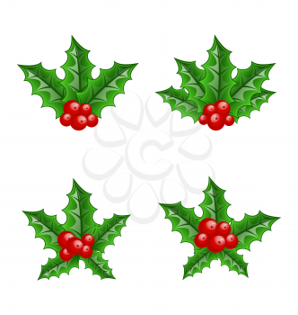 Illustration Christmas set holly berry branches isolated on white background - vector