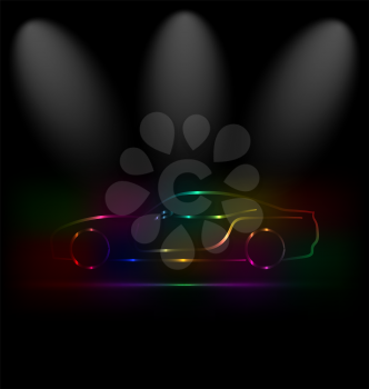 Illustration silhouette of colorful car in darkness - vector 