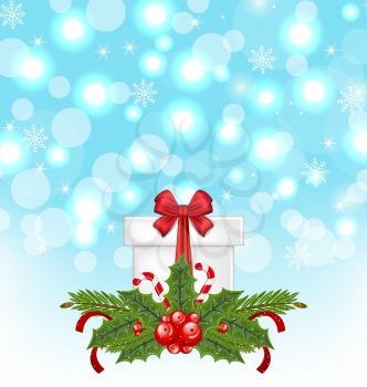 Illustration Christmas gift box with holiday decoration - vector