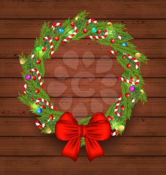 Illustration Christmas holiday decoration on wooden background - vector
