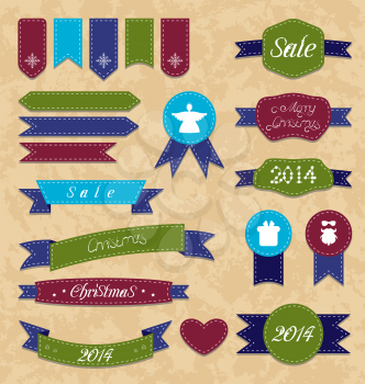 Illustration Christmas set geometric emblems and ribbons - vector