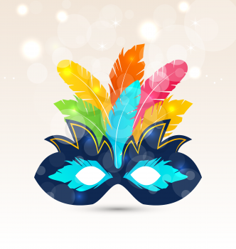 Illustration colorful carnival or theater mask with feathers - vector