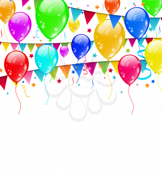 Illustration colourful party balloons, confetti with space for text - vector
