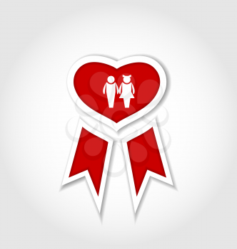 Illustration award ribbon with human icons for Valentines day - vector