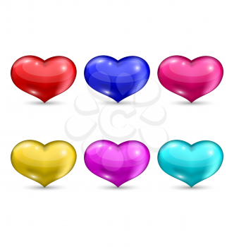 Illustration set colorful hearts isolated on white background - vector
