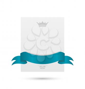 Illustration celebration card with blue ribbon and crown isolated on white background - vector