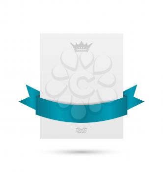 Illustration celebration card with blue ribbon isolated on white background - vector