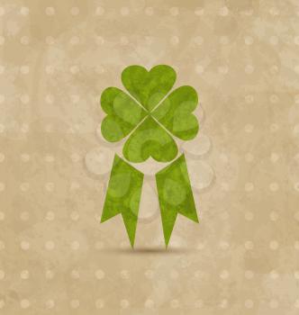Illustration award ribbon with four-leaf clover for St. Patrick's Day, retro design - vector