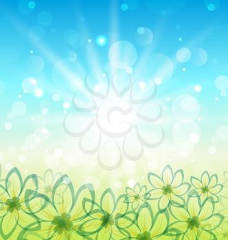 Illustration spring nature background with flowers - vector