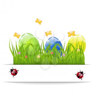 Illustration Easter colorful eggs in green grass with space for your text - vector