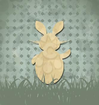 Illustration Easter happy vintage poster with rabbit and grass - vector