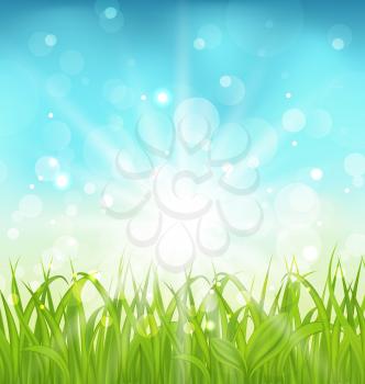 Illustration spring nature background with grass - vector