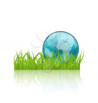 Illustration green concept ecology background with grass and earth - vector