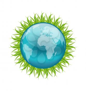 Illustration icon earth with grass, environment symbol - vector