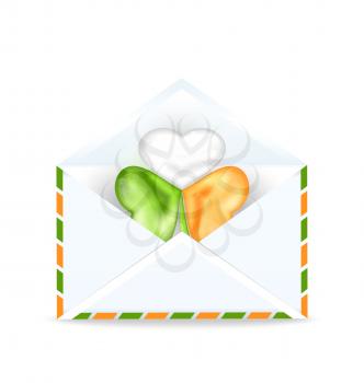 Illustration envelope with clover in Irish flag color for St. Patrick's Day - vector