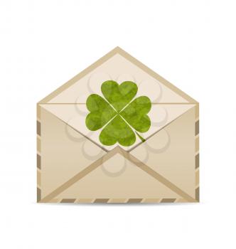 Illustration old envelope with clover isolated on white background for St. Patrick's Day - vector