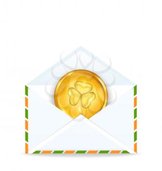 Illustration envelope with golden coin for St. Patrick's Day - vector