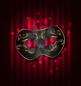 Illustration black carnival ornate  mask on glowing background - vector