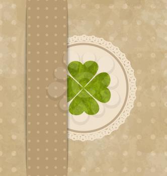 Illustration vintage card with four-leaf clover for St. Patrick's Day - vector