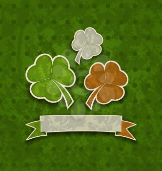 Illustration holiday background with clovers in Irish flag color for St. Patrick's Day - vector