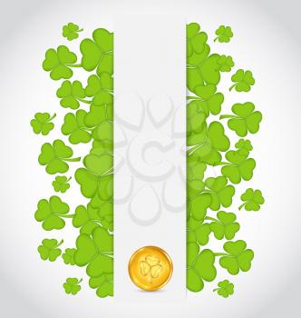 Illustration celebration card with clovers and golden coins for St. Patrick's Day - vector