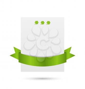 Illustration greeting card with shamrocks and ribbon for St. Patrick's Day - vector