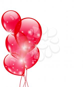 Illustration flying red balloons isolated on white background - vector