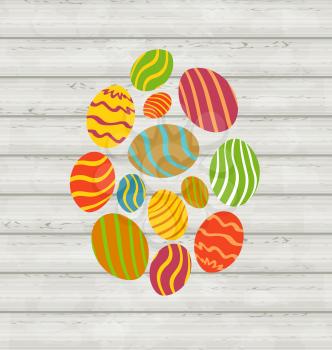 Illustration Easter ornamental eggs on wooden background - vector