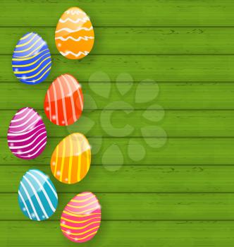 Illustration Easter colorful eggs on wooden texture - vector