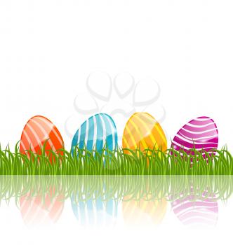 Illustration Easter traditional eggs in green grass with empty space for your text - vector