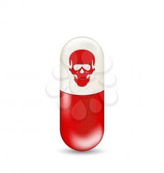 Illustration red capsule with skull, isolated on white background - vector