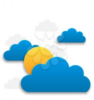 Illustration paper sun with clouds, abstract summer background - vector