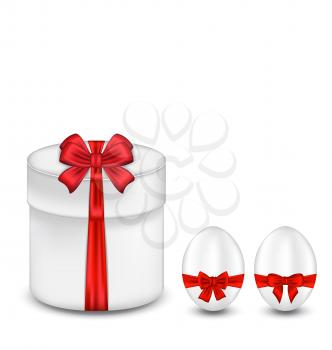 Illustration Easter gift box with red bow and eggs - vector