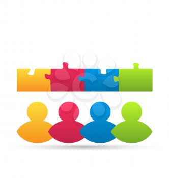 Illustration icon team of business people with jigsaw puzzle pieces as a solution to a problem - vector
