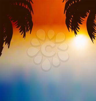 Illustration sunset background with palm trees - vector