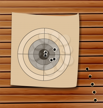 Illustration shooting range target with bullet holes - vector