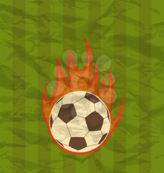 Illustration retro football flyer with ball in fire flames - vector